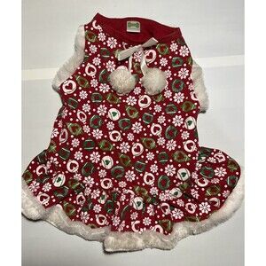 Wag A Tude Dog Christmas Outfit Red White Fringe Fits Rat Terrier Size Large